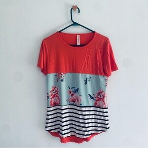 Tickled Teal coral striped floral tee